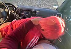 Asian slut slurps huge cock deepthroat in car then swallows massive cumshot