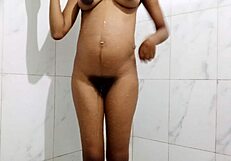 skinny housewife bathes and masturbates with big natural tits on display