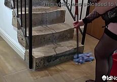 my british milf auntie trisha plays solo on stairs naked big tits