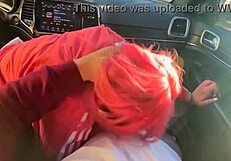 Asian slut slurps huge cock deepthroat in car then swallows massive cumshot