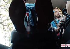 Ebony big ass squirts wildly outdoors riding monster cock in car public interracial orgasm