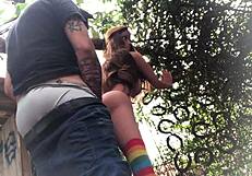 ruivinha's tight ass fucked deep outdoors with real sex doll toy