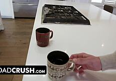 during thanksgiving charades stepdaughter kisses stepdad sparking his boner then rides him cowgirl