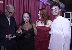 onlymaya backstage two hot girls get fucked hard by horny voyeurs double style