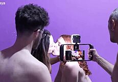 onlymaya backstage two hot girls get fucked hard by horny voyeurs double style