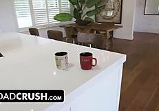 during thanksgiving charades stepdaughter kisses stepdad sparking his boner then rides him cowgirl