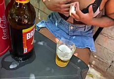 young bar girl in lingerie hooks up with naughty older guy outdoors