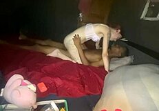 She slams down hard on that thick cock burying deep in her ass and pussy