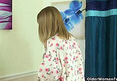 British MILFs Red and Abi Tease in Sheer Stockings Perfection