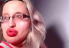 Red lipgloss bimbo goddess mesmerizes you into wallet-draining webcam lip worship session