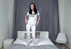 Pure skinny kitty takes monster cock deepthroat and facial cumshot