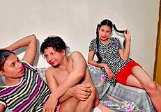 Uttaran20 fucks girlfriend's stepmom in ffm threesome anal blowjob cumshot caught riding