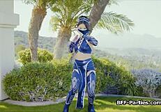 Kitana And Besties Share Hard Cock In Warrior Uniform 4some Licks!