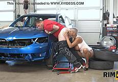 Sexy Short-Haired Beauty Tongues Car Mechanic's Anus!