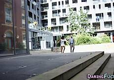 Hey those european juggs bounce wild during outdoor fuck and spunk blast