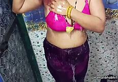 wow indian desi bhabhi strips naked in steamy bath tub!
