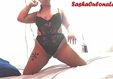 big ass latina model poses in black lingerie for producer fuck