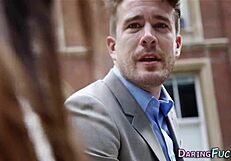 Hey those european juggs bounce wild during outdoor fuck and spunk blast