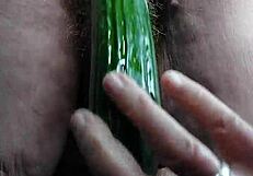 Granny Whore Fucks Hairy Beaver with Huge Cucumber