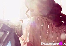 Small tits redhead teen model Madeline Amour poses nude after striptease