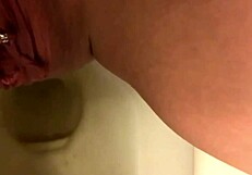 my pretty pierced pussy pees slow in the bathroom mirror solo