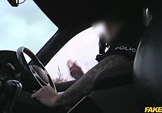 british cop seduces slutty american milf in black fishnets for public outdoor fuck