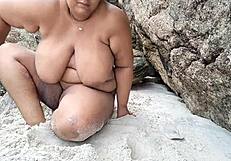 fat brazilian milf flashing huge tits and pussy on nudist beach
