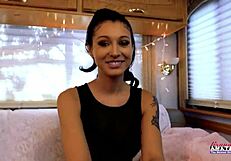 busty tattooed raven lane deepthroats monster cock then pussy pounded doggy