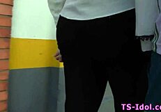 Tgirl Babe in Lingerie Shoots Thick Load in HD Closeup