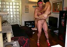 muscular milf deepthroats tiny guy then squirts on big clit assfuck