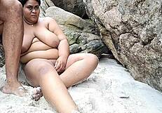 fat brazilian milf flashing huge tits and pussy on nudist beach