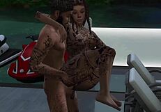 Tattooed black babe tierra takes rough poolside fucking in sims 4 action