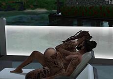 Tattooed black babe tierra takes rough poolside fucking in sims 4 action