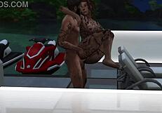 Tattooed black babe tierra takes rough poolside fucking in sims 4 action
