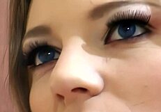 She tongues monster cock then spreads shaved pussy for deep assfucking