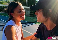 Hey, this milf strips naked for a wild match with her stepson