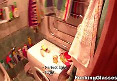 wanna fuck glasses teen tracy's shaved pussy hardcore for her blowjob favor cumshot on coed face?