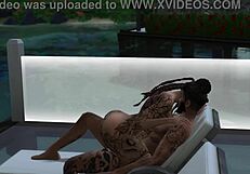 Tattooed black babe tierra takes rough poolside fucking in sims 4 action