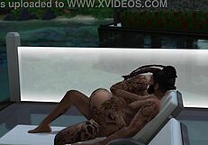 Tattooed black babe tierra takes rough poolside fucking in sims 4 action