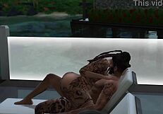 Tattooed black babe tierra takes rough poolside fucking in sims 4 action