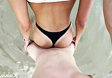 Naughty Brunette Latina Bends Over for Big Cock Doggystyle on Beach