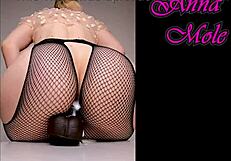 sounds of deep pussy penetration as pawg in pantyhose rides huge dildo with big round juicy ass shaking