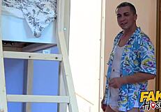 dude creeps on cute freckled blonde teen in dorm and fucks her rough with rimming