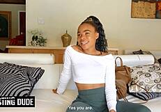 naughty african ebony babe rides big white cock cowgirl at casting interview