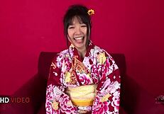 chiharu's kimono blowjob turns into my wild japanese wife fuck