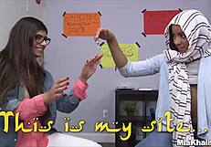 Busty Arab Mia Khalifa Teaches Muslim Friend Cock Sucking Techniques Perfectly