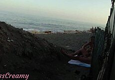 Flashing Cock at Stepdaughter on Public Beach She Jerks Cumshot Risky Outdoor