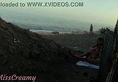 Flashing Cock at Stepdaughter on Public Beach She Jerks Cumshot Risky Outdoor