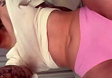 cute skinny blonde babe fingers her shaved pussy solo in homemade bedroom video