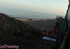 Flashing Cock at Stepdaughter on Public Beach She Jerks Cumshot Risky Outdoor